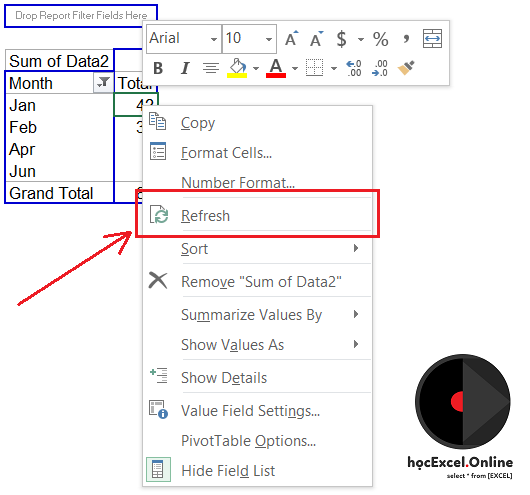 Tự động cập nhật PivotTable trong Excel với VBA Mô tả cập nhật PivotTable