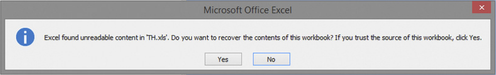 alt text: Thông báo lỗi "Excel found unreadable content"