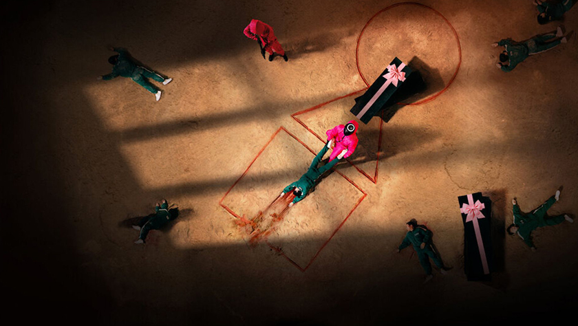 Hình nền Squid Game với các biểu tượng trò chơi