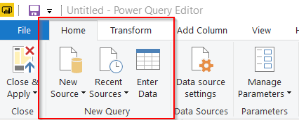 Vị trí nút lệnh Home > New Query trong Power BI