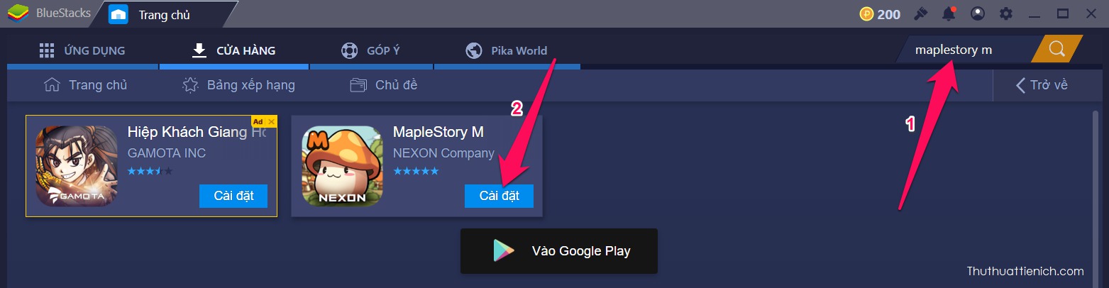 Tìm kiếm và cài đặt Maplestory M trên Bluestacks