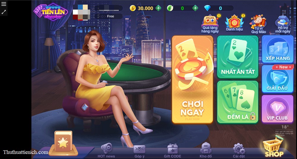 Giao diện sảnh chính ZingPlay