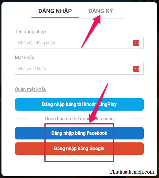 Đăng nhập ZingPlay bằng Facebook