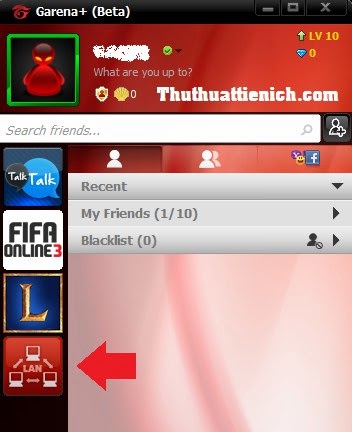 Giao diện Garena Plus với biểu tượng mạng LAN để chơi AOE online