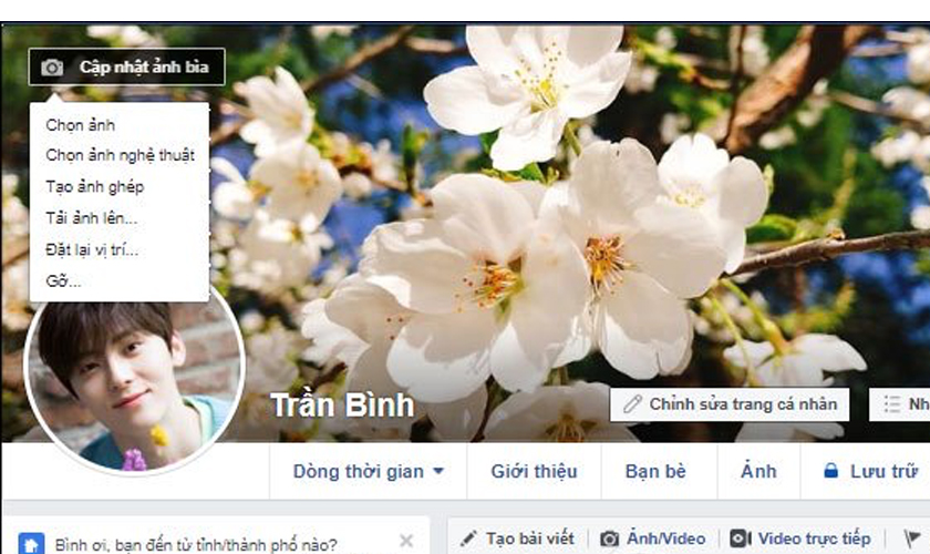 Ảnh ghép làm ảnh bìa Facebook trên máy tính