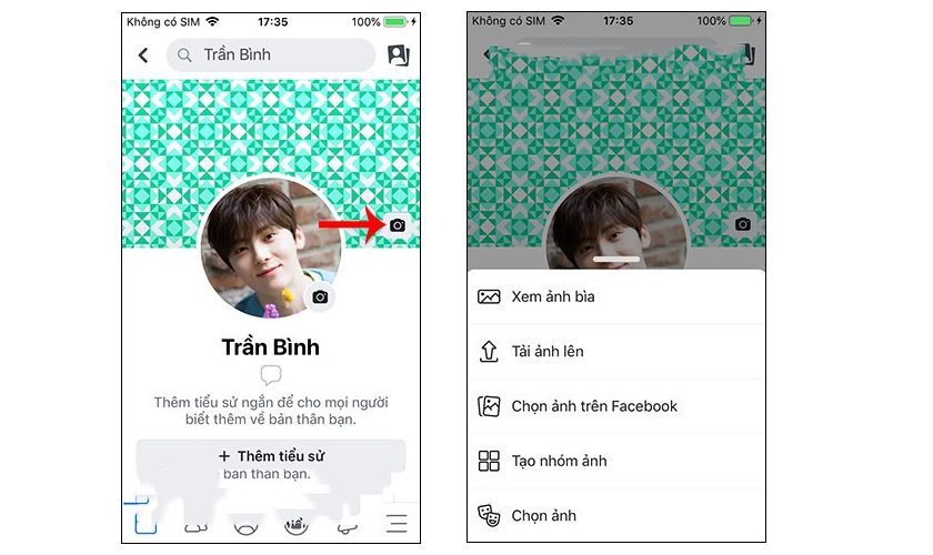 Nhấn biểu tượng máy ảnh để thay đổi ảnh bìa trên điện thoại