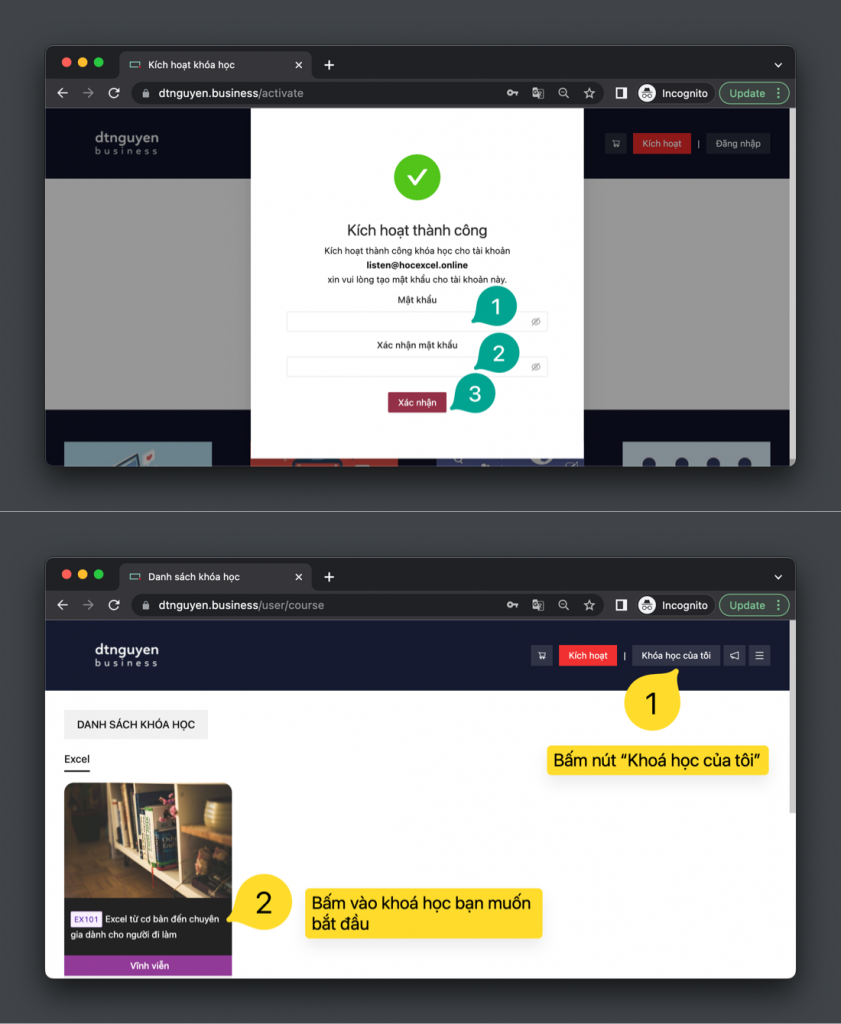 Xem danh sách khóa học Excel Online