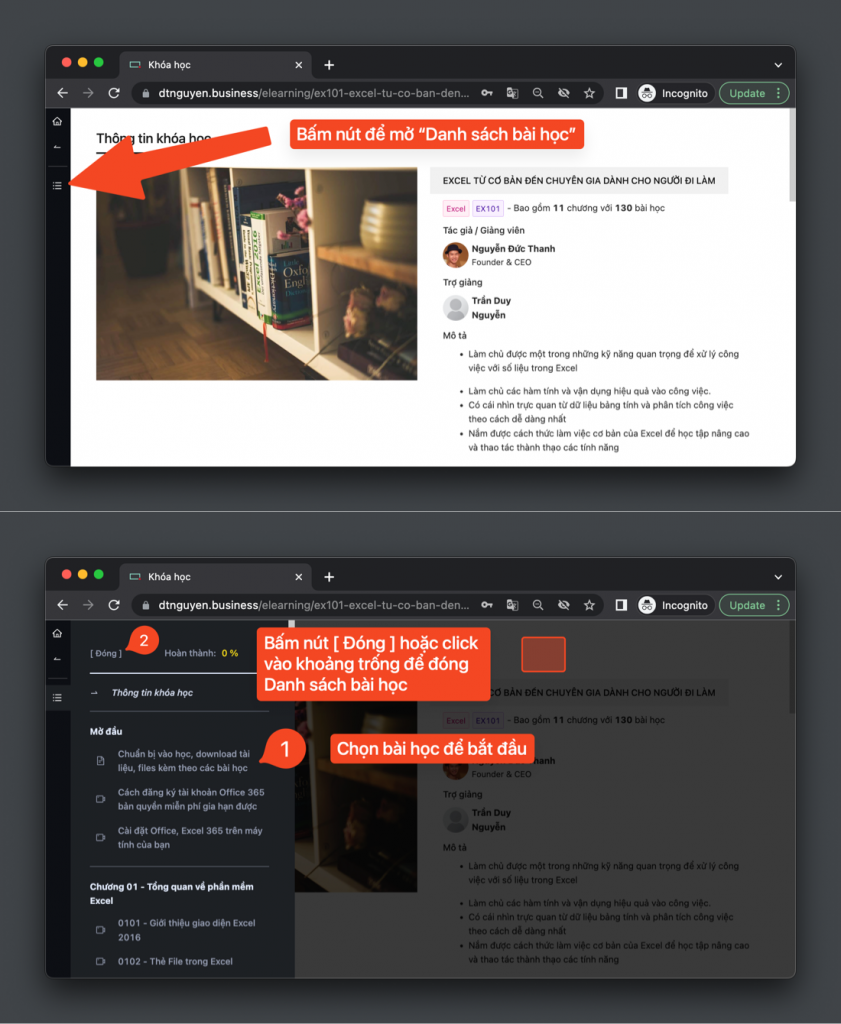 Bắt đầu bài học Excel Online