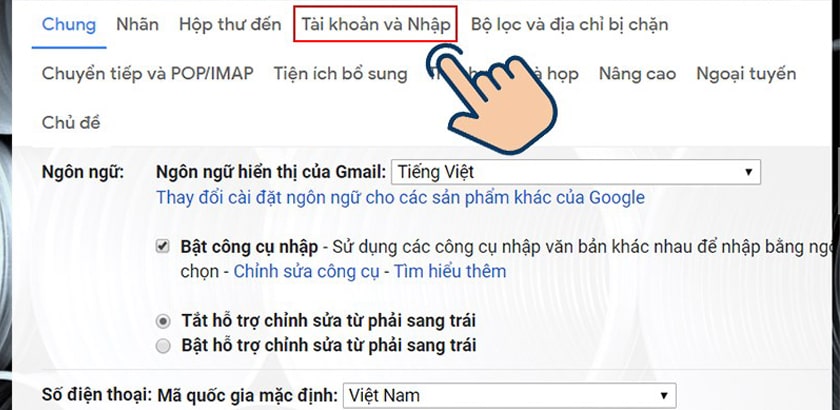 Tùy chọn cài đặt Gmail trên máy tính