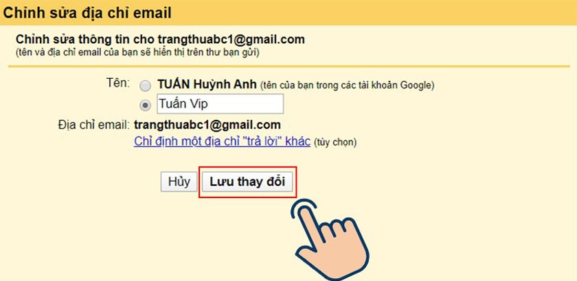 Lưu thay đổi tên Gmail