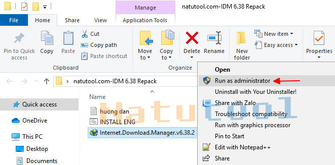 alt text: Chạy file cài đặt IDM Silent với quyền quản trị