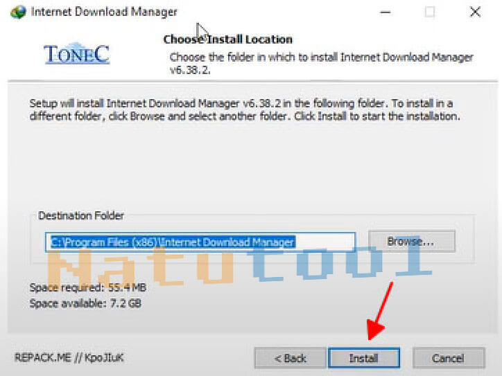 alt text: Nhấn Install để cài đặt IDM Silent