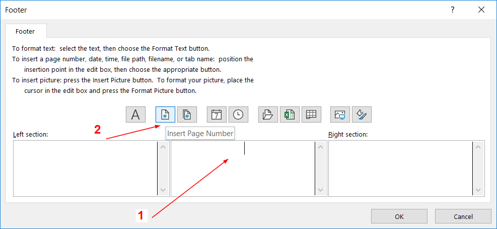Thêm số trang vào giữa Footer