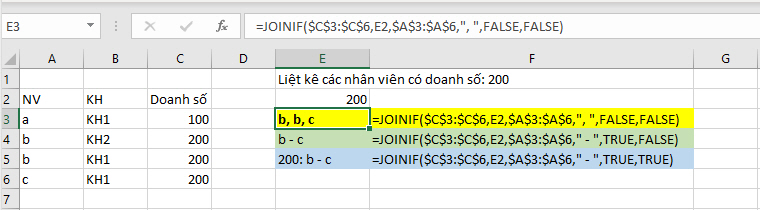 Ví dụ về hàm JOINIF