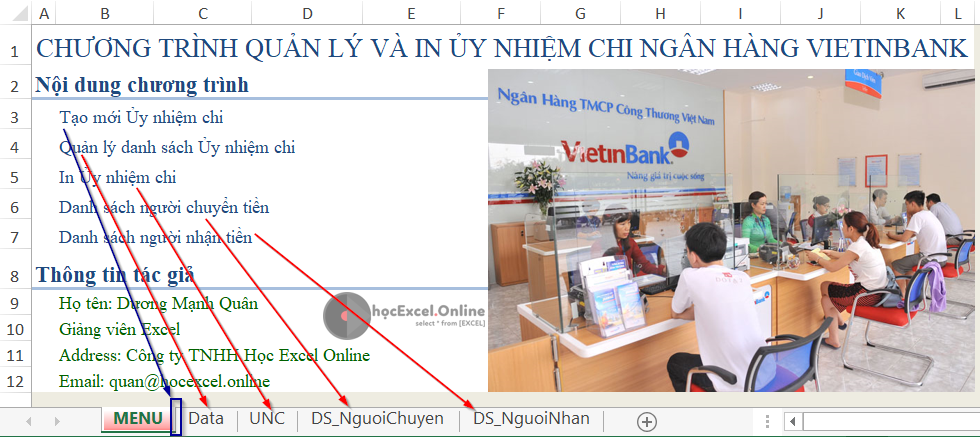 Menu liên kết các sheet bằng VBA