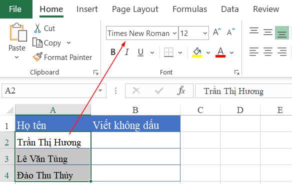 Kiểm tra font chữ trong Excel