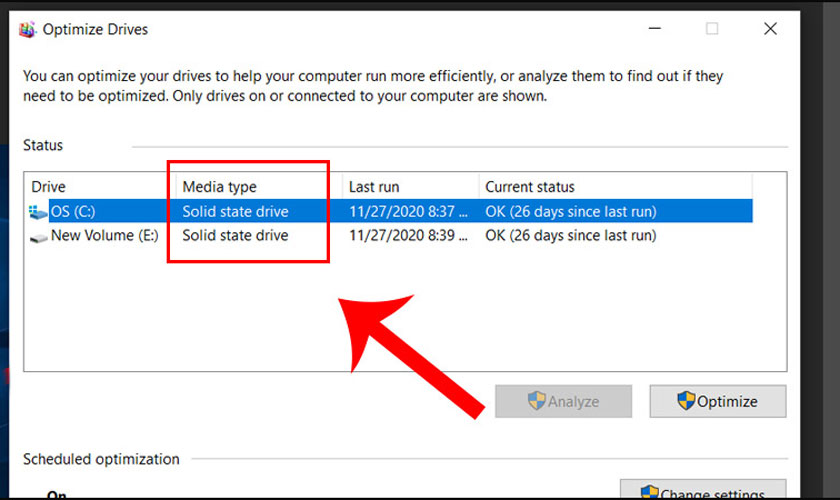 Cách phân biệt ổ cứng HDD và SSD trên máy tính Kiểm tra ổ cứng bằng Defragment and Optimize Drives