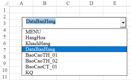 Danh sách Sheet trong Combobox