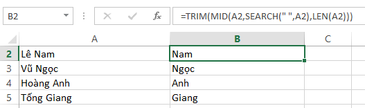 Ví dụ trích xuất tên