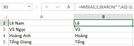 Ví dụ trích xuất họ