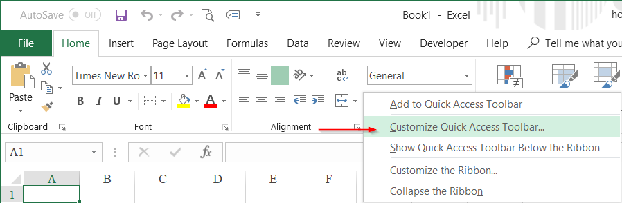 Mở chế độ tùy chỉnh Quick Access