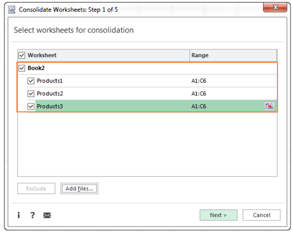 Chọn trang tính và vùng dữ liệu