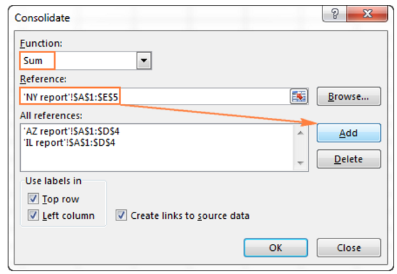 Hộp thoại Consolidate