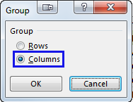 Hộp thoại Group trong Excel