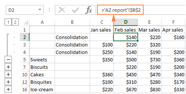 Liên kết đến dữ liệu nguồn trên thanh công thức