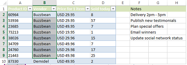 Chọn hàng trong bảng