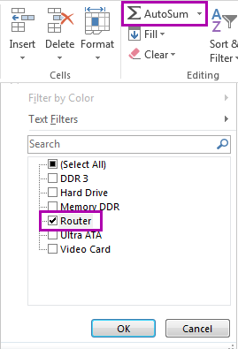 AutoSum dữ liệu đã lọc