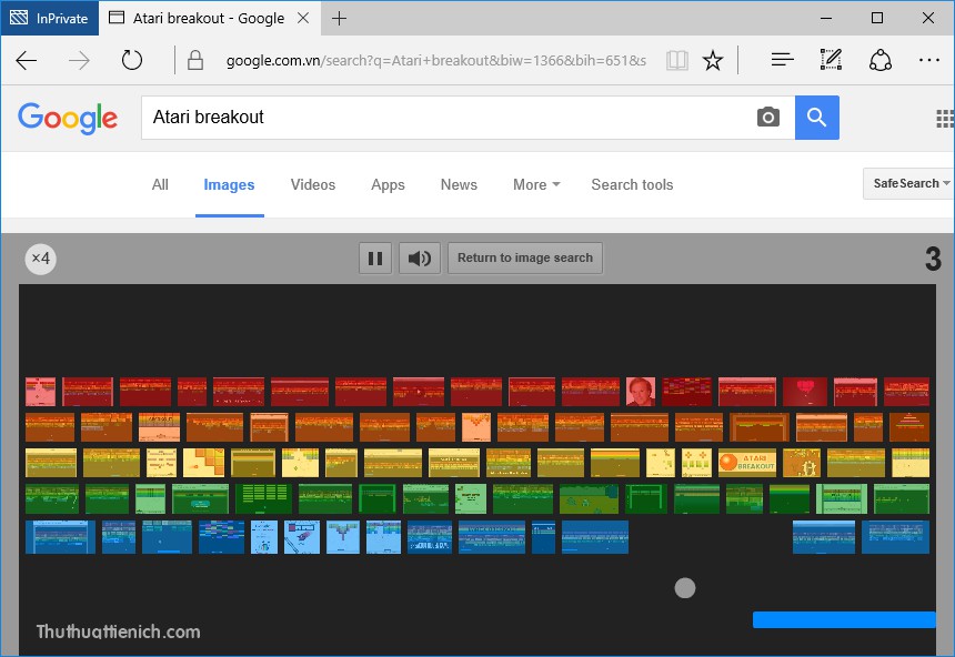 alt text: Chơi game Atari Breakout trên Google Hình Ảnh