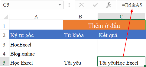 Chèn Ký Tự vào Chuỗi Ký Tự trong Excel: Hướng Dẫn Chi Tiết Nối ký tự với dấu &