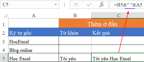 Chèn Ký Tự vào Chuỗi Ký Tự trong Excel: Hướng Dẫn Chi Tiết Nối ký tự với dấu & có thêm dấu cách