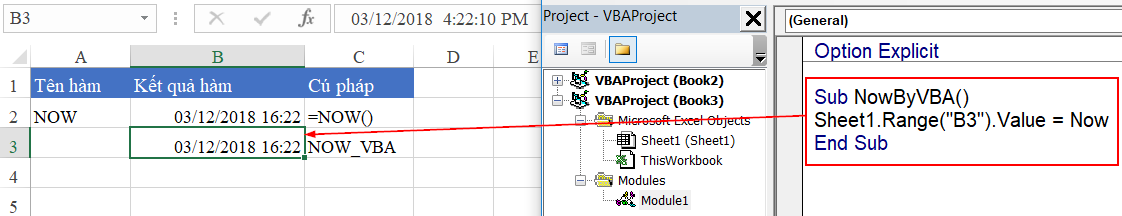 Mã VBA thay thế hàm NOW