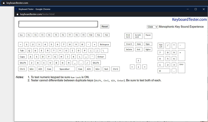 Kiểm tra bàn phím trực tuyến với KeyboardTester.com