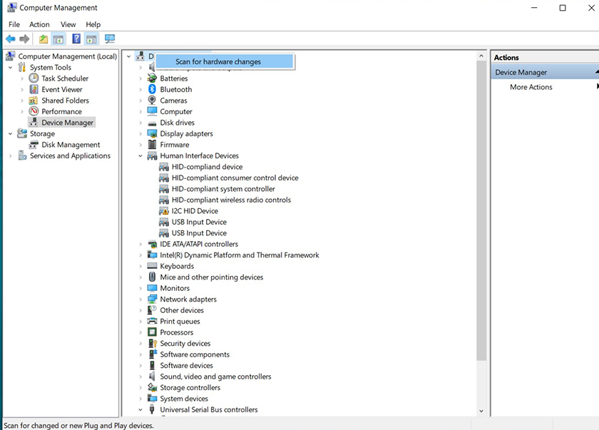 Quét thay đổi phần cứng với Scan for hardware changes