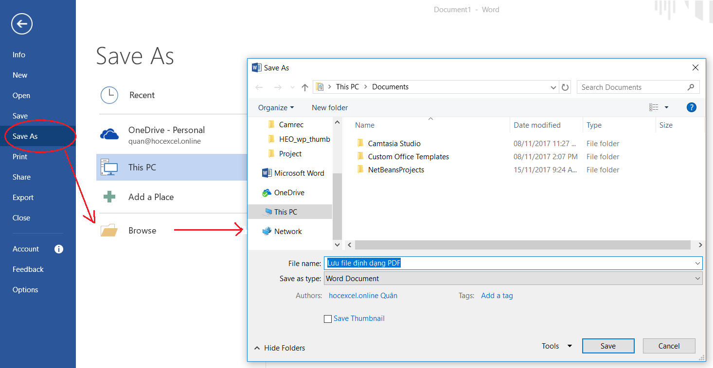 Lệnh Save As trong Word