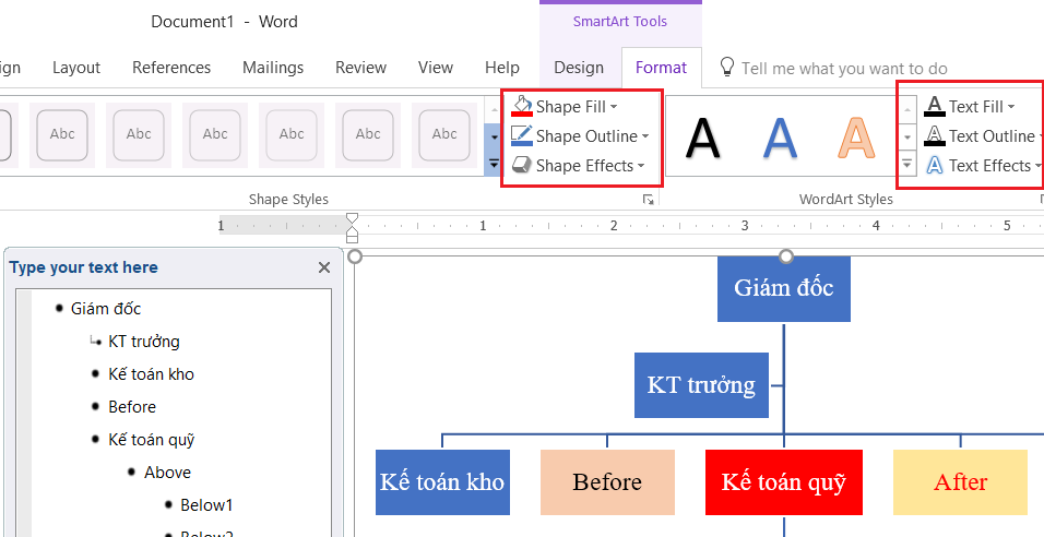Mô tả: Các tùy chọn định dạng trong tab Format