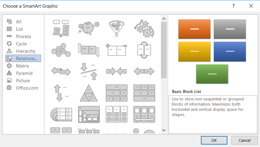 Ví dụ về SmartArt dạng Relations