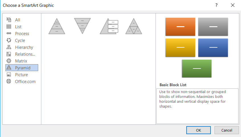 Ví dụ về SmartArt dạng Pyramid