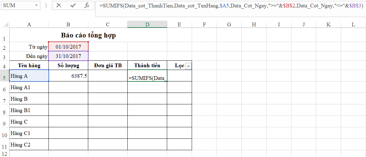 Công thức Thành tiền