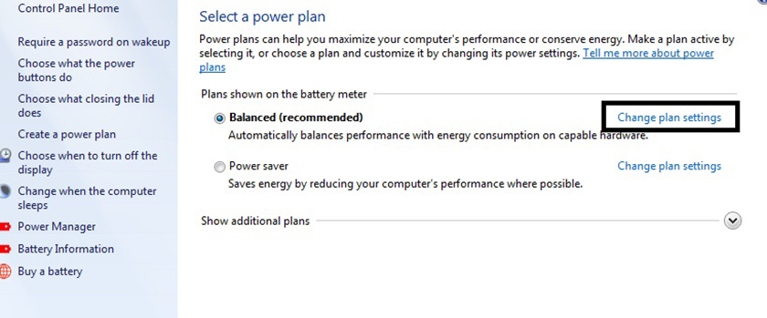 Thay đổi cài đặt nguồn