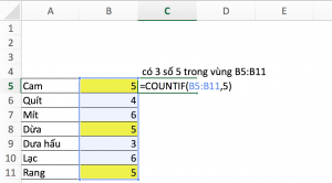 sử dụng countif với số