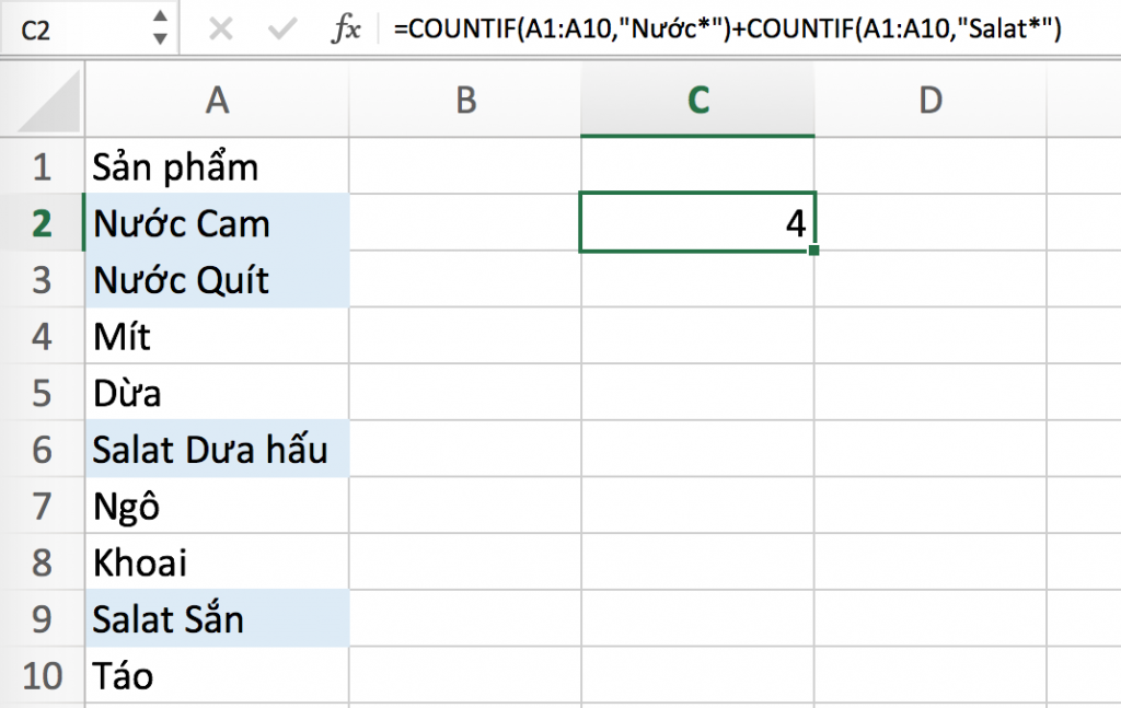 sử dụng countif trong excel