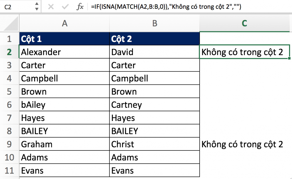 Hướng dẫn sử dụng hàm MATCH trong Excel alt