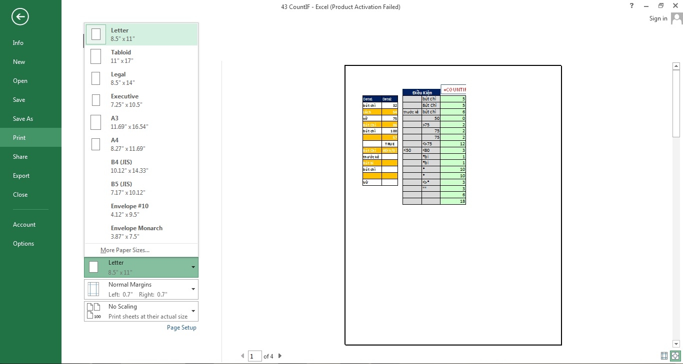 Hướng Dẫn In File Excel Chi Tiết Cho Người Mới Bắt Đầu Kích cỡ giấy