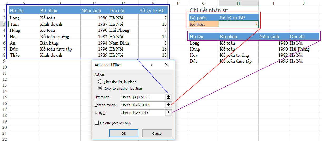 Sử dụng Advanced Filter lọc báo cáo chi tiết tránh dữ liệu gần giống