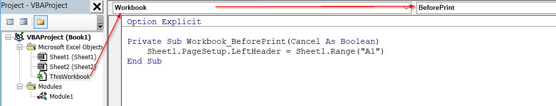 Sự kiện gán Header trước khi in