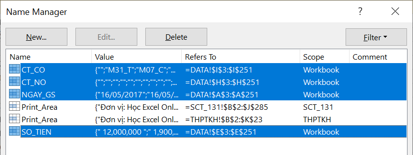 Defining Named Ranges in Excel Name Manager